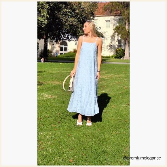 Summer Spaghetti Strap Floral Lace Maxi Dress with Pockets - Picture 7 of 7